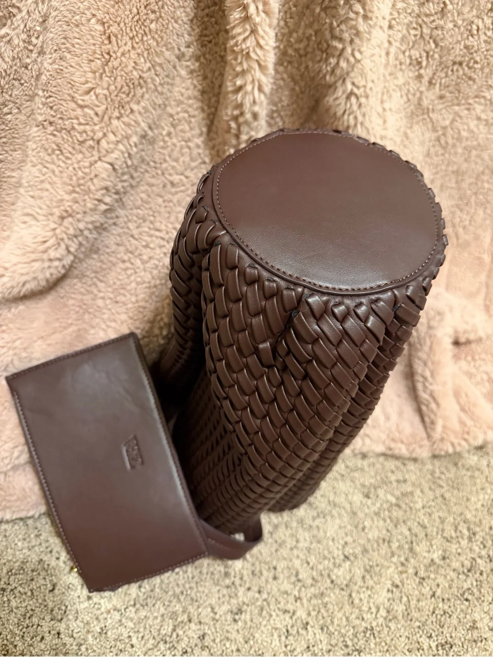 ZARA Braided Woven Bucket Bag Chocolate Brown Shoulder Bag